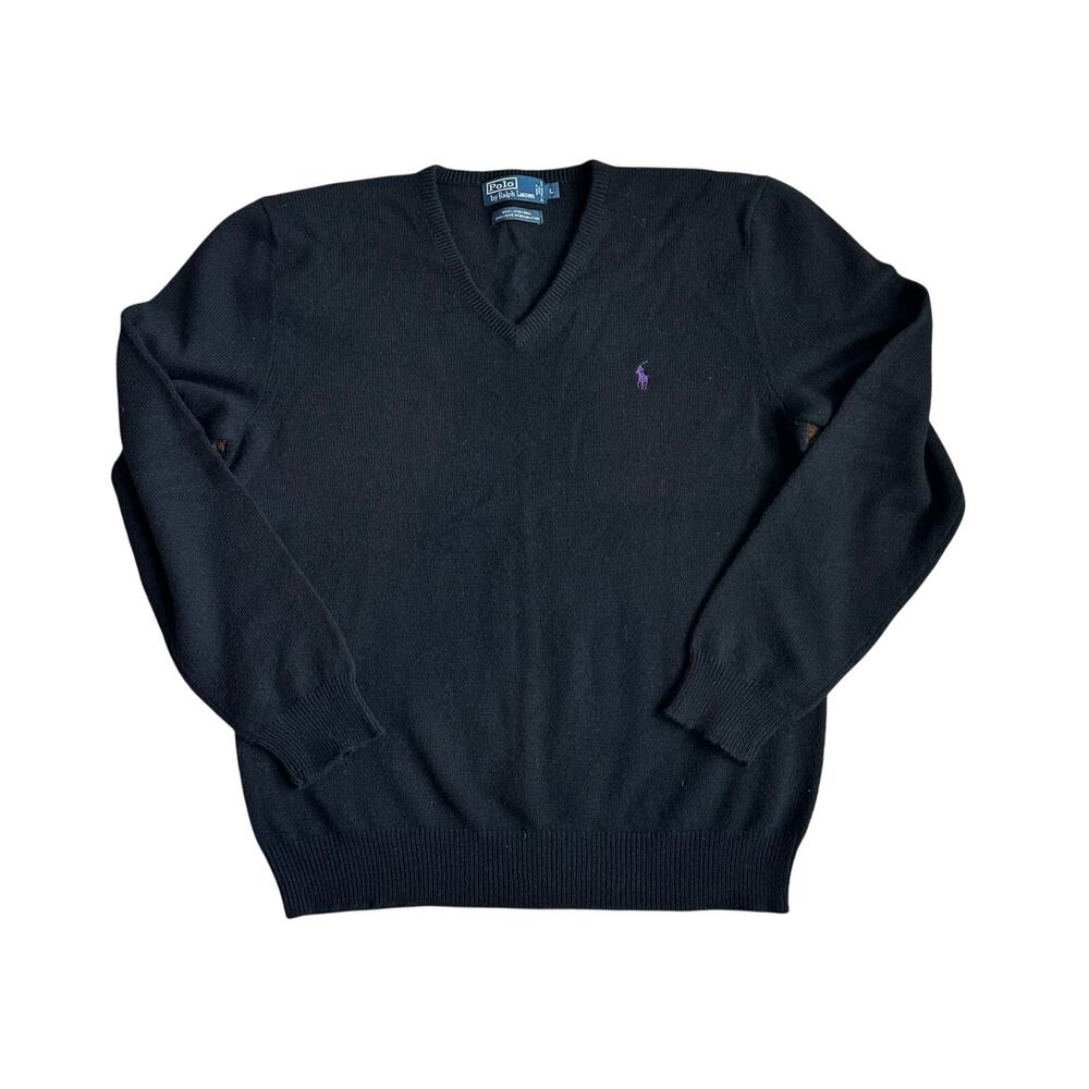 Polo Ralph Lauren Vintage Lambswool V-neck Sweater Black L